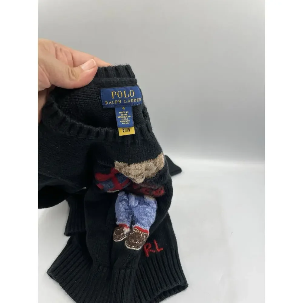 Ralph Lauren Polo Knitted Bear Boys Sweater Navy Blue Size 4